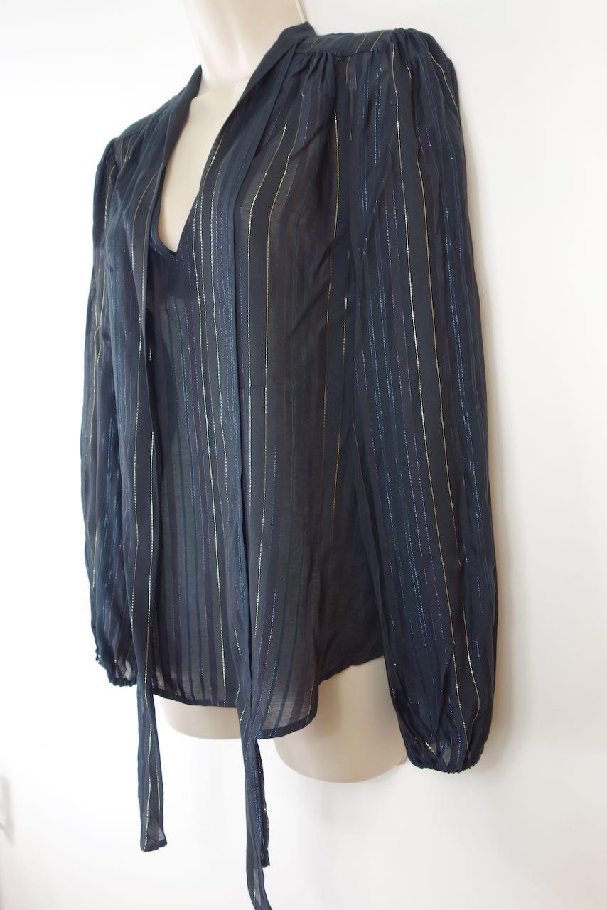 Black Lurex Pussy Bow Blouse