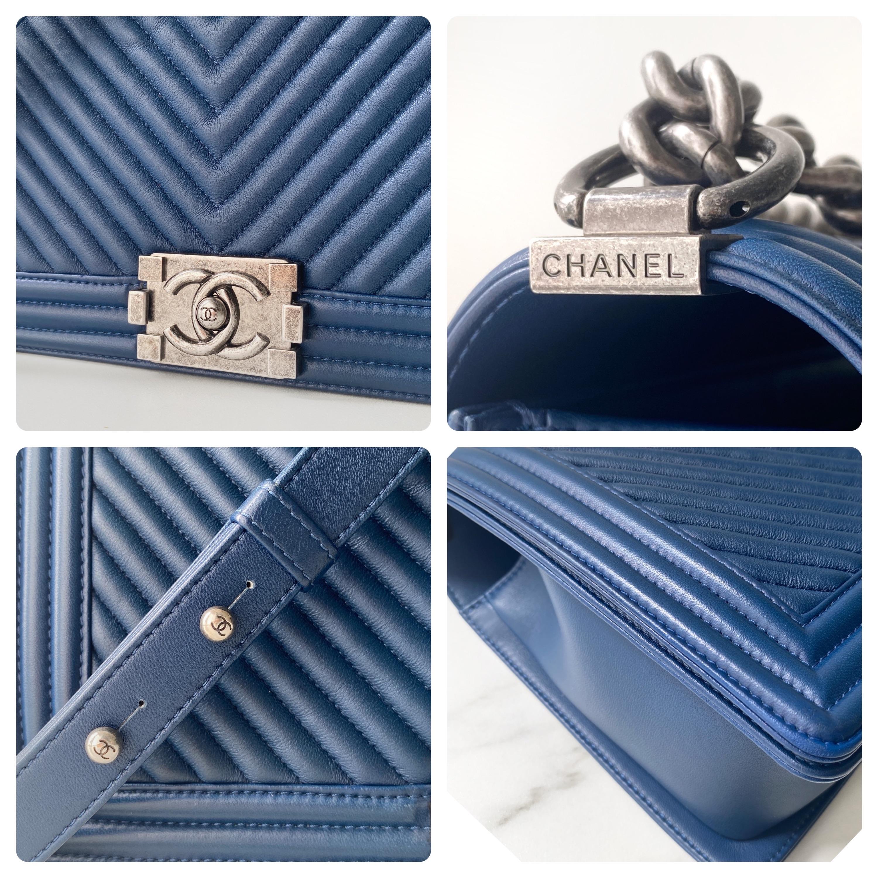 Blue Chevron Leather Boy Bag