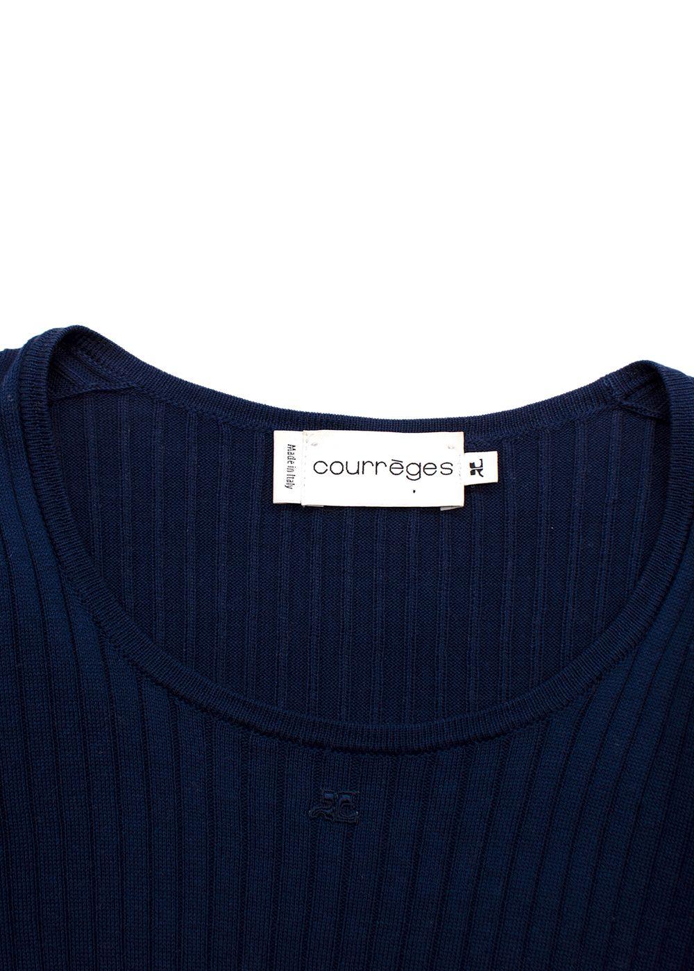 Courreges Royal Blue Ribbed Short Sleeve Basic Tee