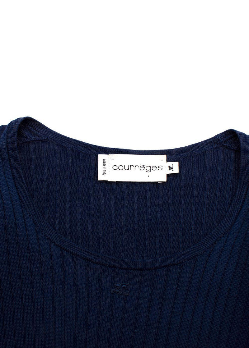Courreges Royal Blue Ribbed Short Sleeve Basic Tee