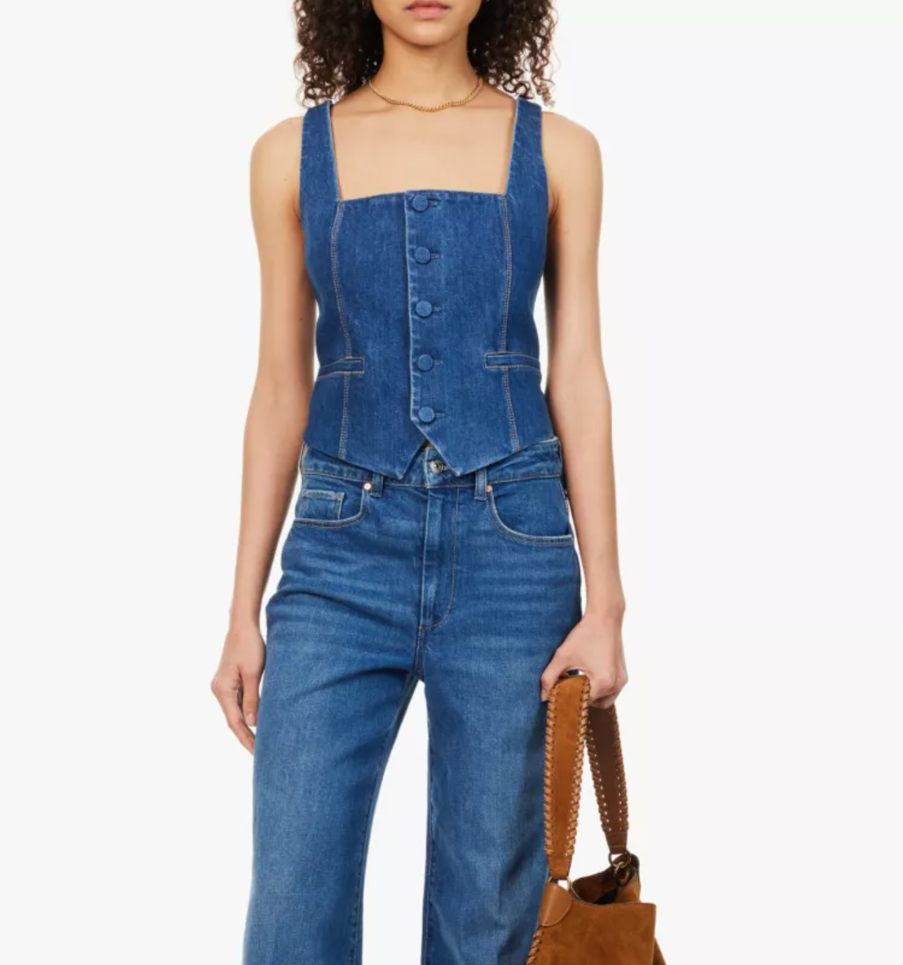 Paige Irene Shoulder-Straps Stretch-Denim Top