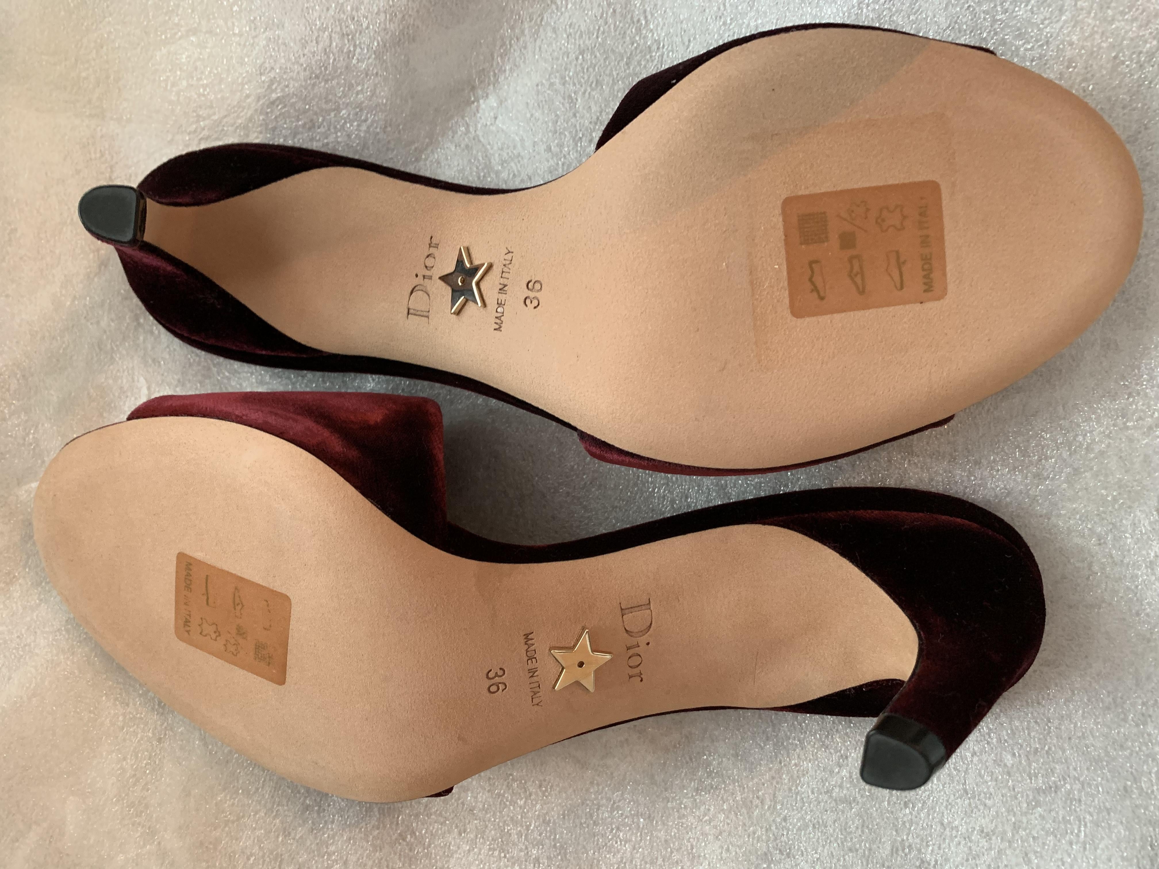 Dior burgundy rhinetone embellished velvet sandals