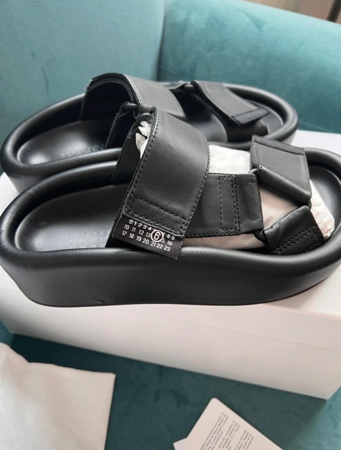 MM6 Black Leather Sandals