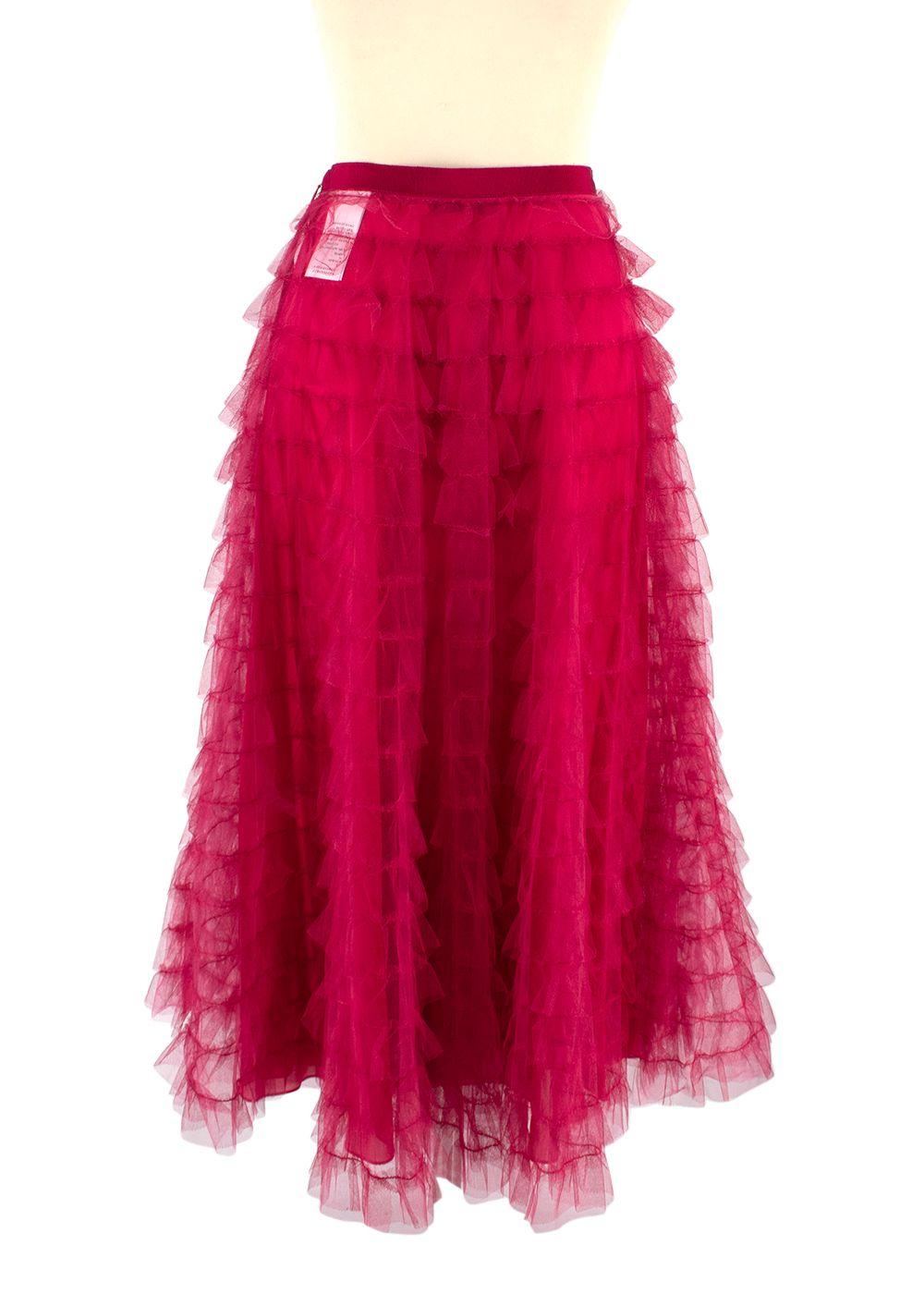 Christian Dior Raspberry Ruffled Tulle Midi Skirt