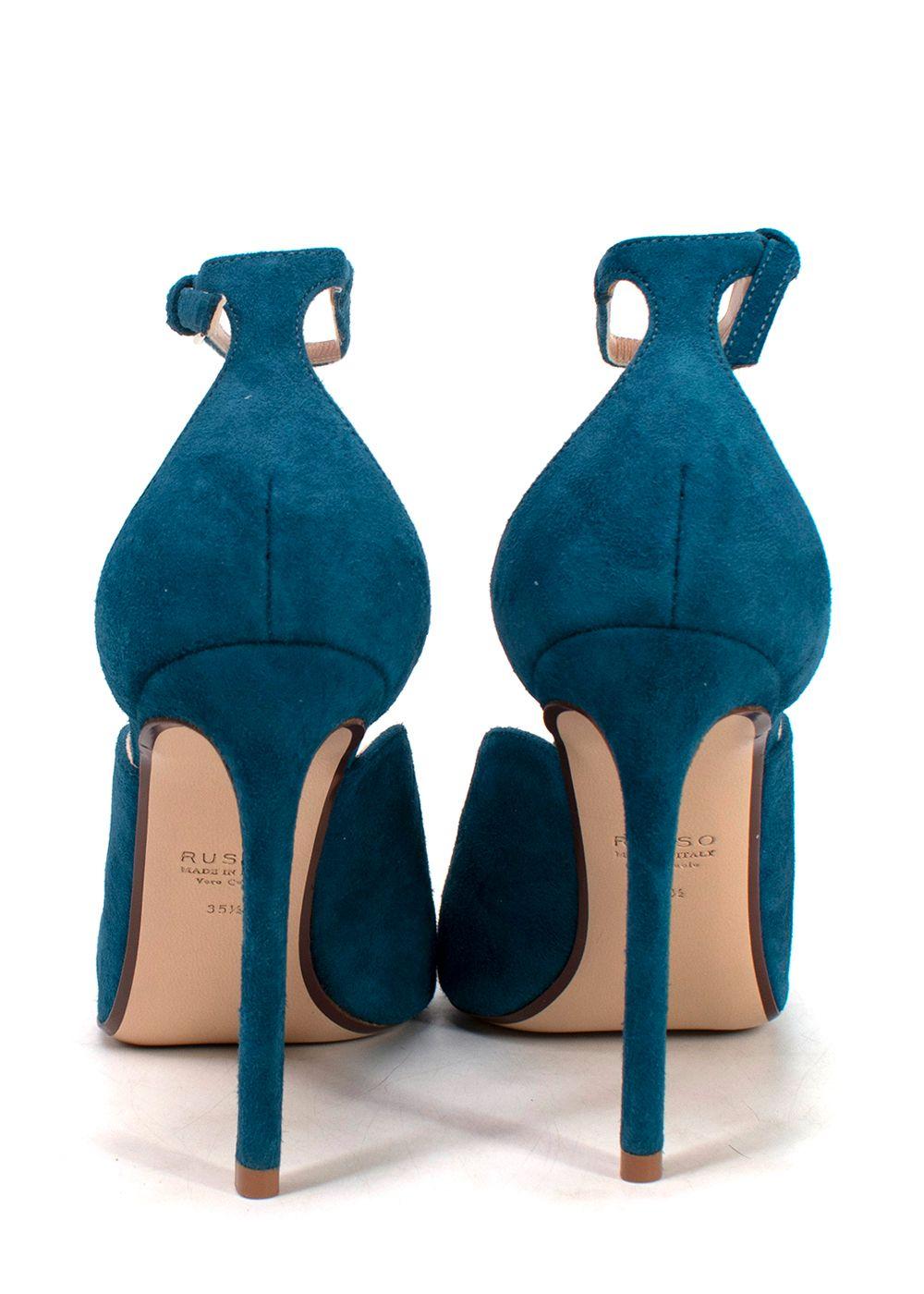 Blue Suede V-Cut Ankle Strap Sandals