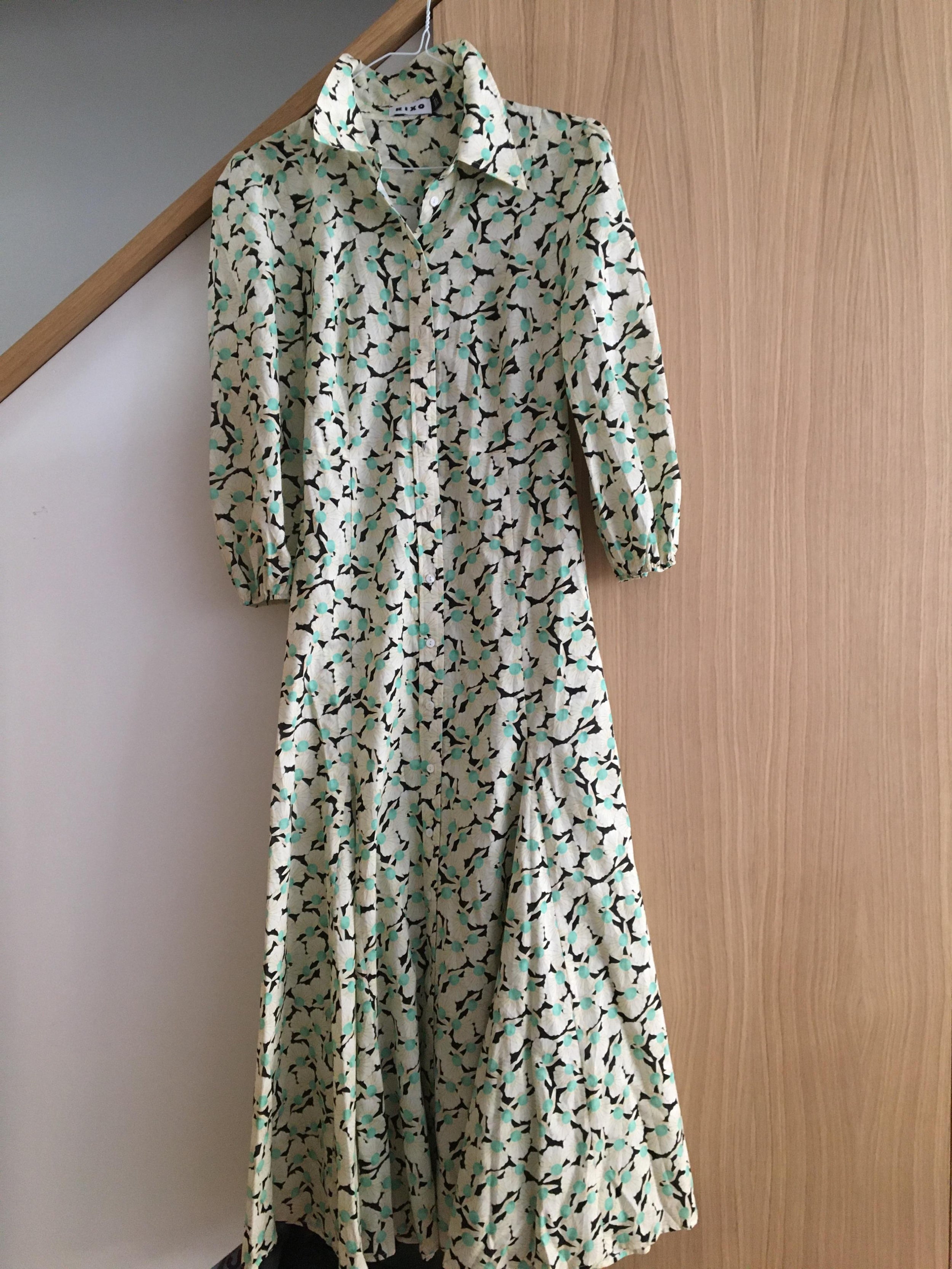 Green, Ivory & Black Floral Shirt Dress