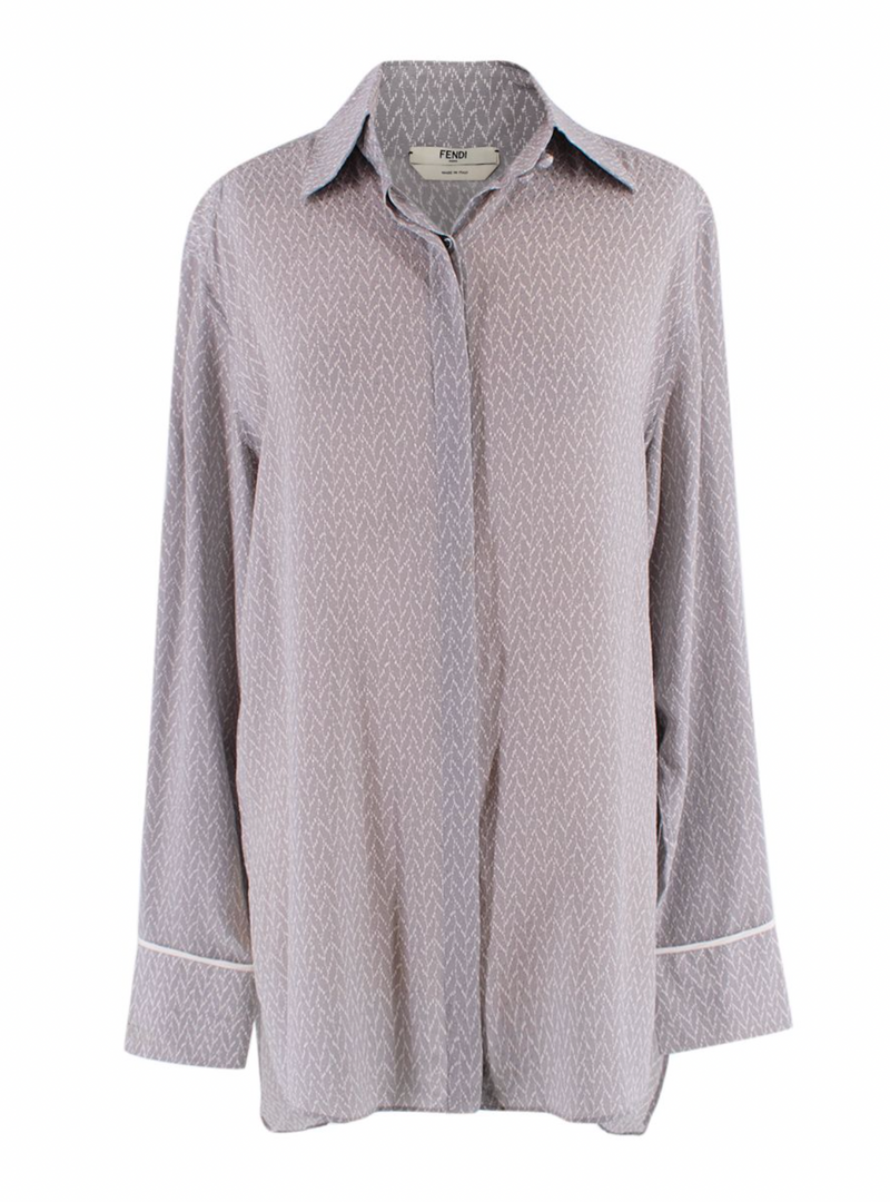 Fendi Silk Grey & White Longline Shirt