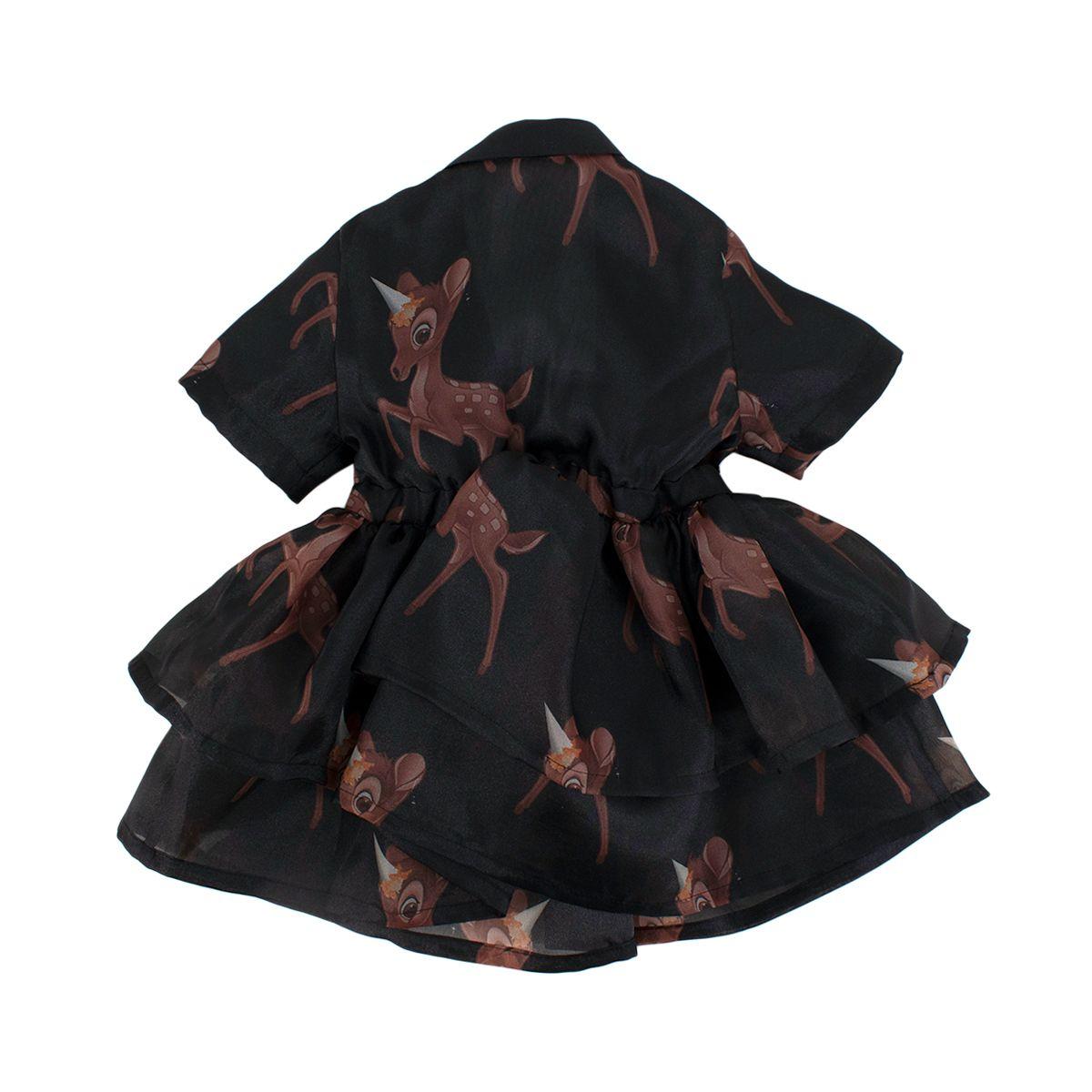 Deer Print Black Organza Shirt Dress