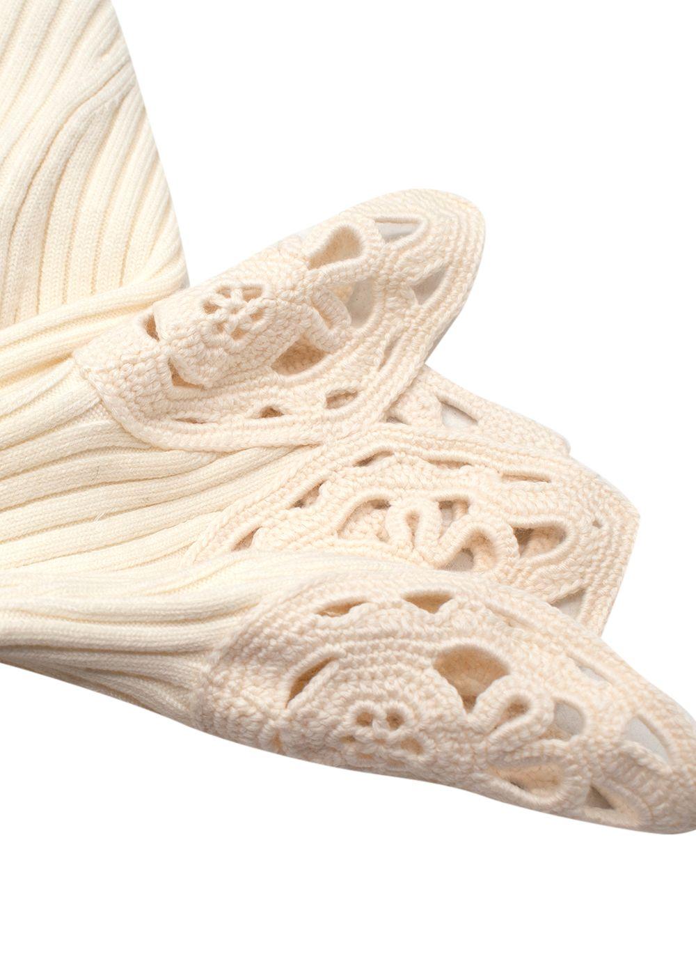 Paco Rabanne Cream Ribbed Crochet Trim Top