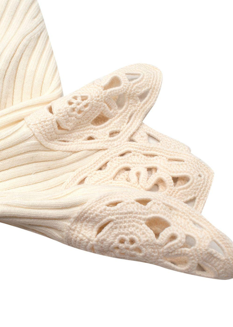Paco Rabanne Cream Ribbed Crochet Trim Top