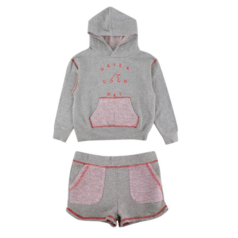 Bonpoint Grey Cotton Tracksuit With Tweed Details