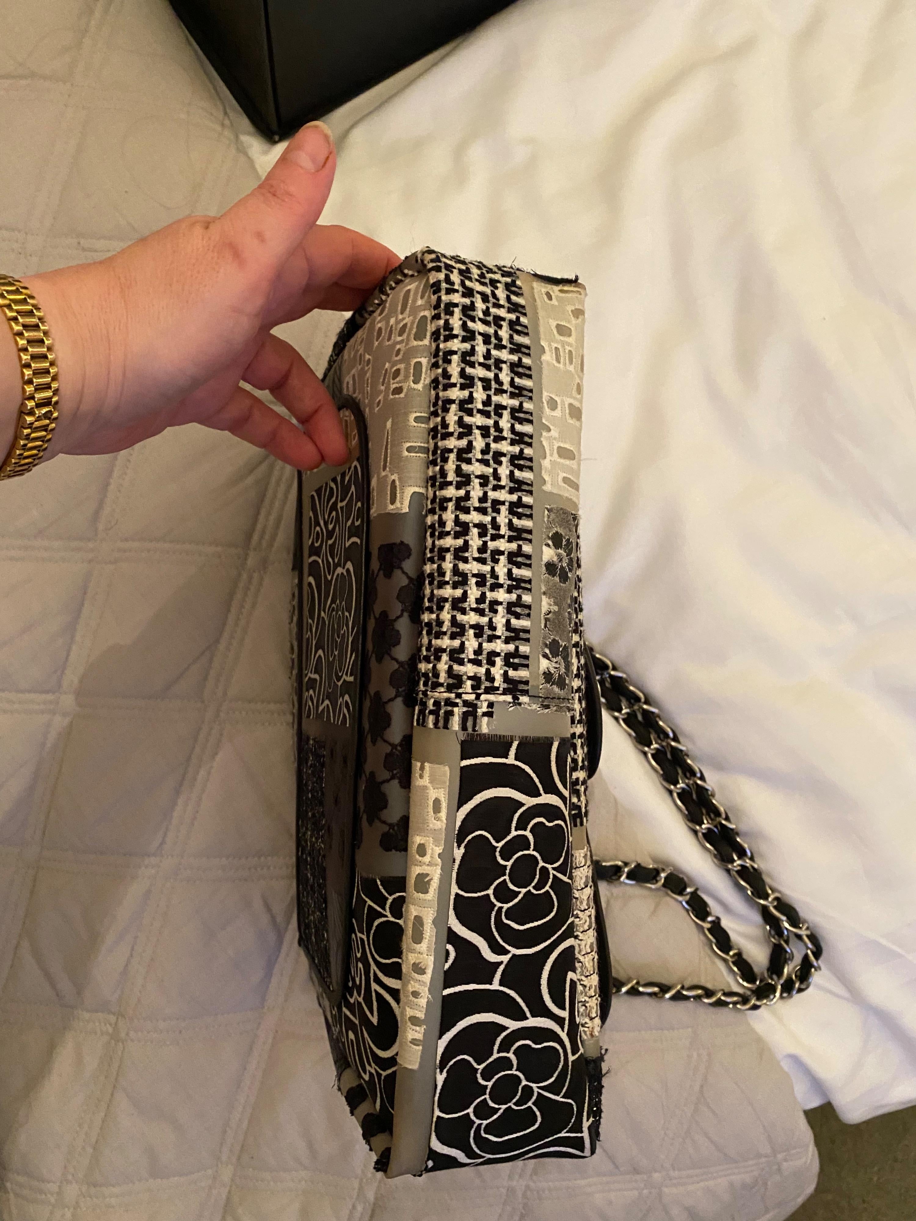 CC PVC Patchwork Embroidered Flap Bag