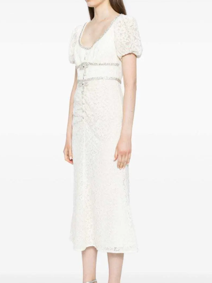 Self Portrait  Diamanté Trim Lace Midi Dress
