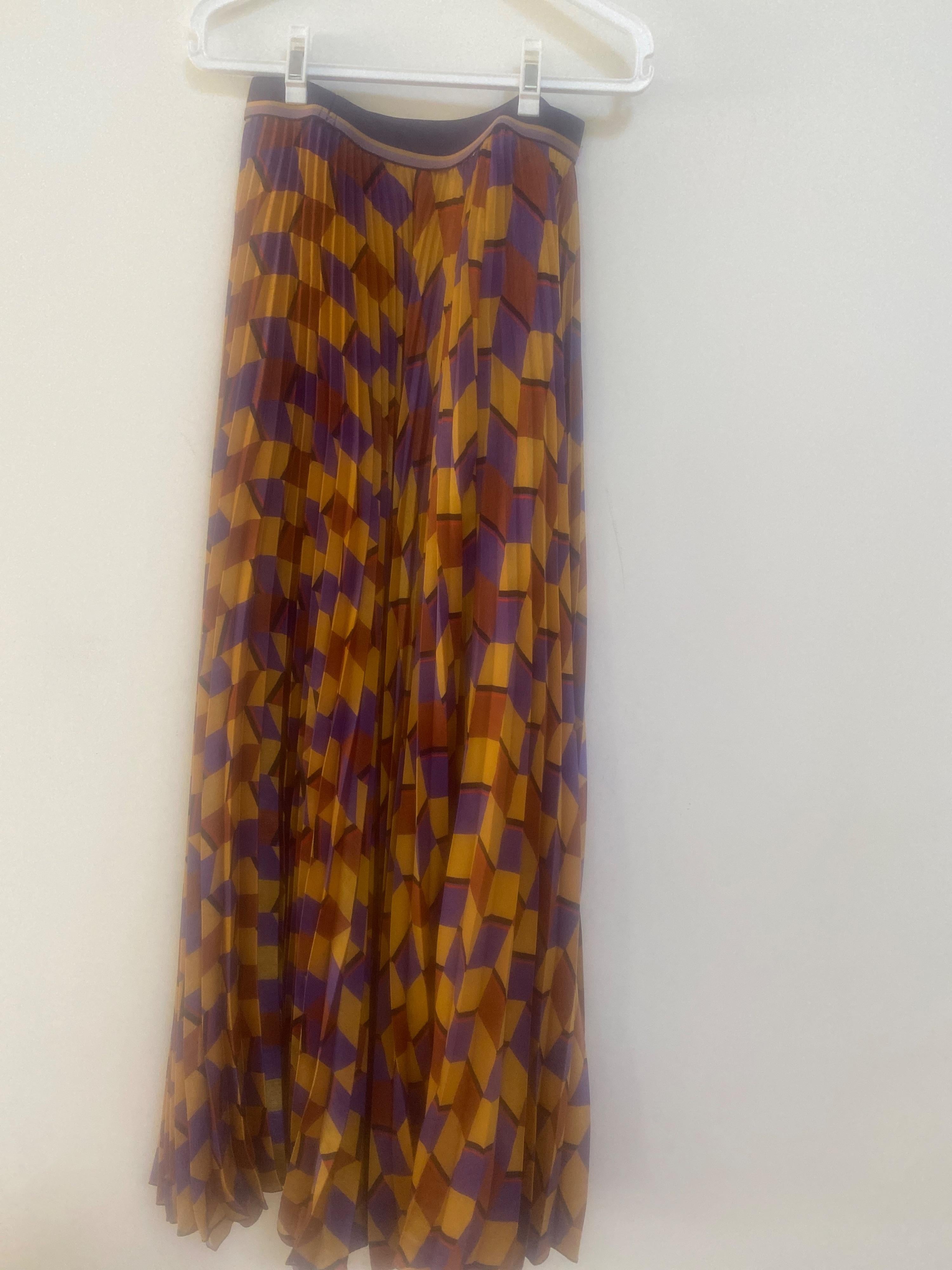 Geometric Multicoloured Pleated Midi Skirt