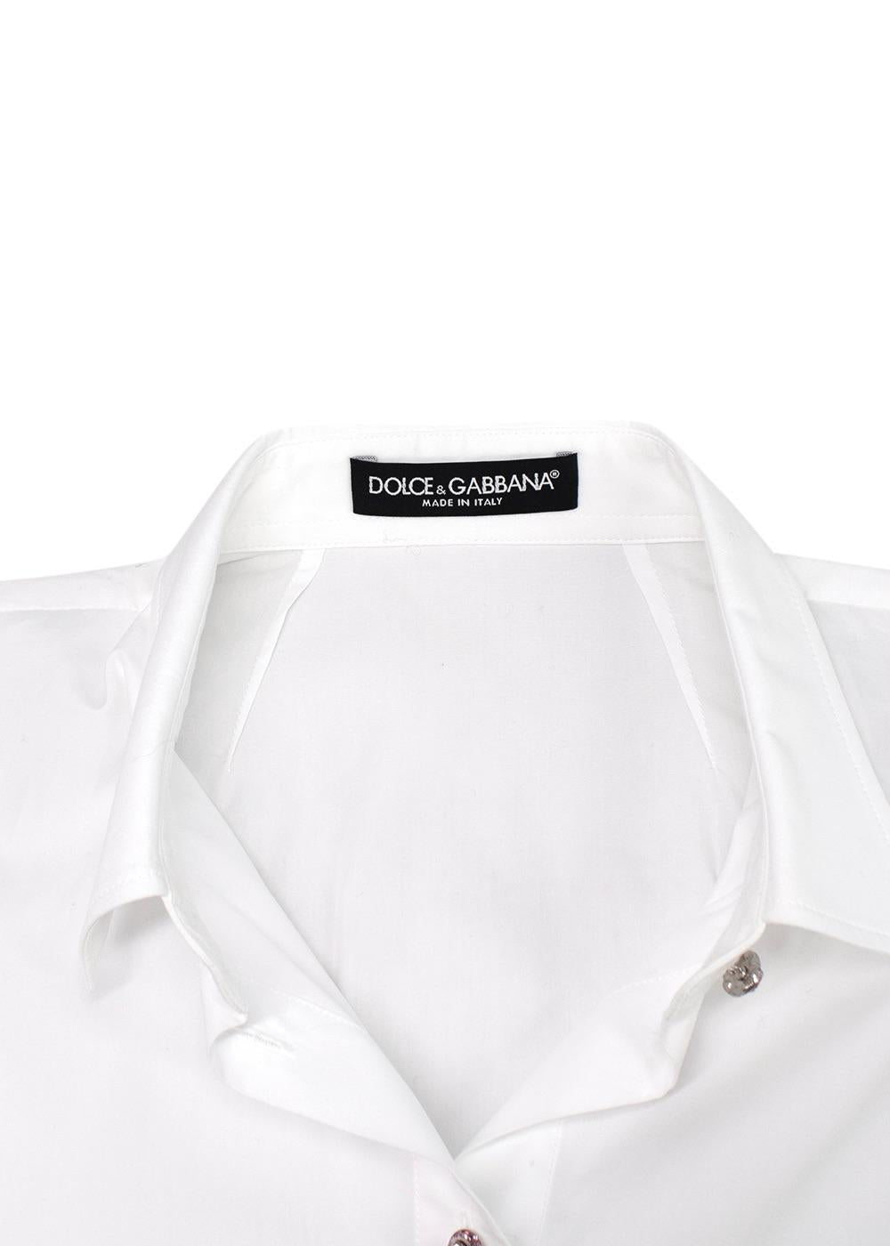 Dolce & Gabbana White Cotton Poplin Shirt with Pink Crystal Buttons