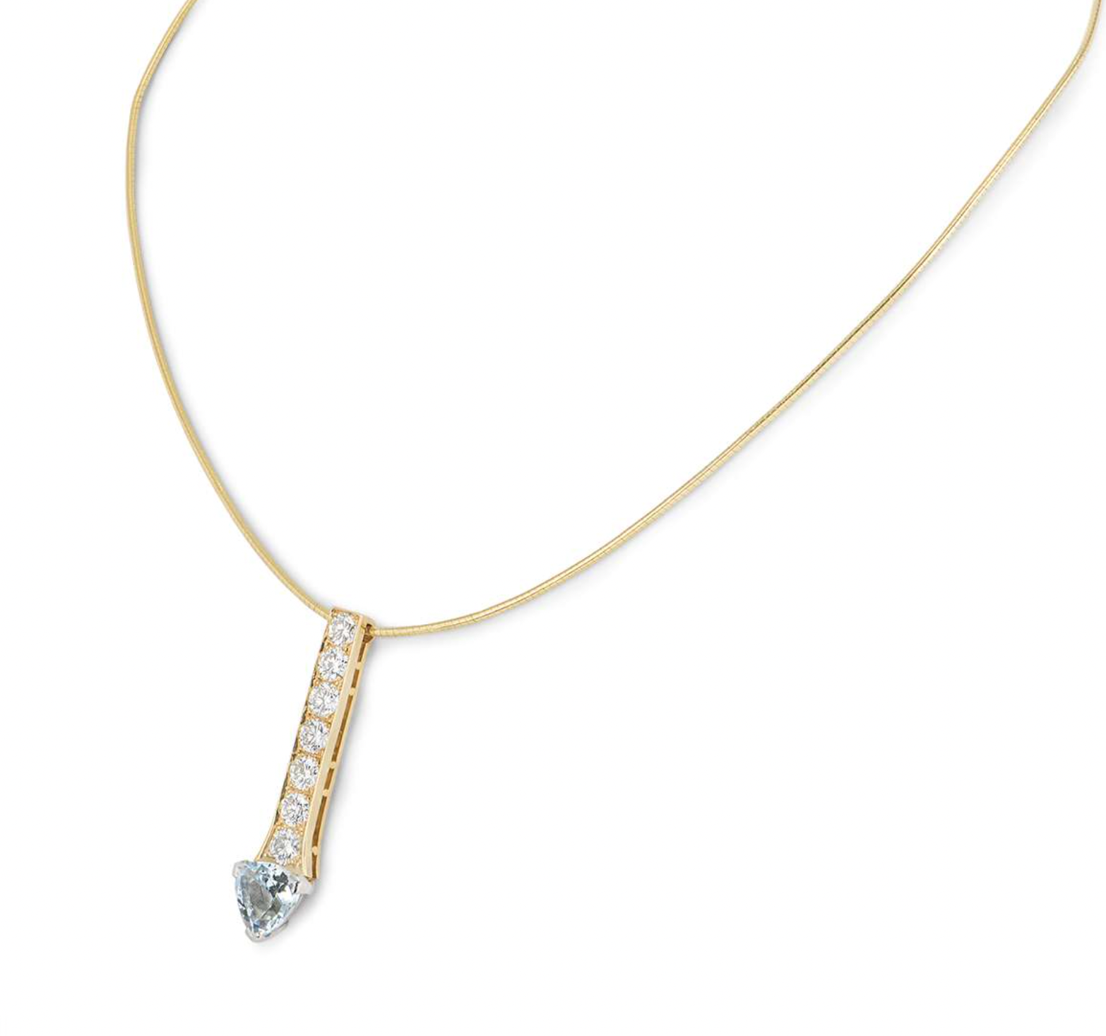 18ct yellow gold, diamond & aquamarine pendant necklace