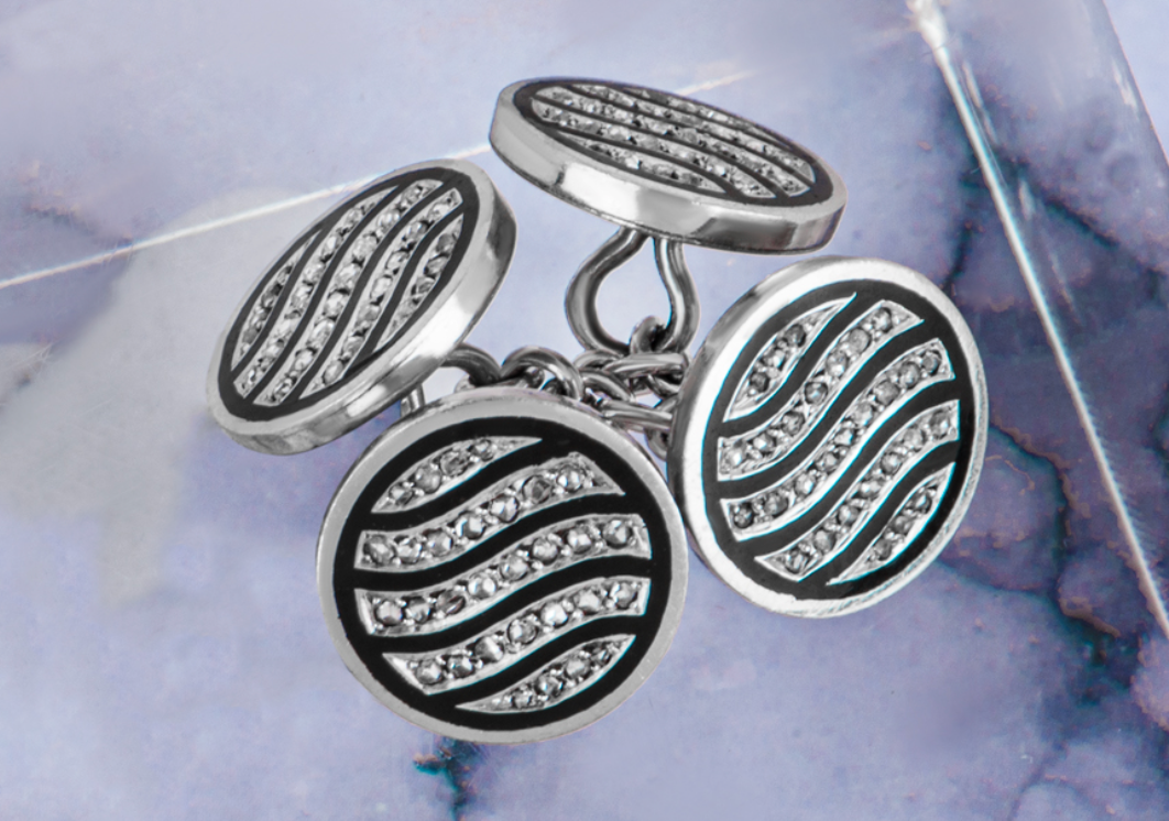 White Gold Diamond & Enamel Cufflinks