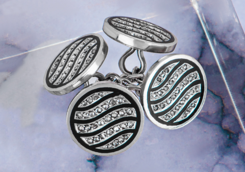 White Gold Diamond & Enamel Cufflinks