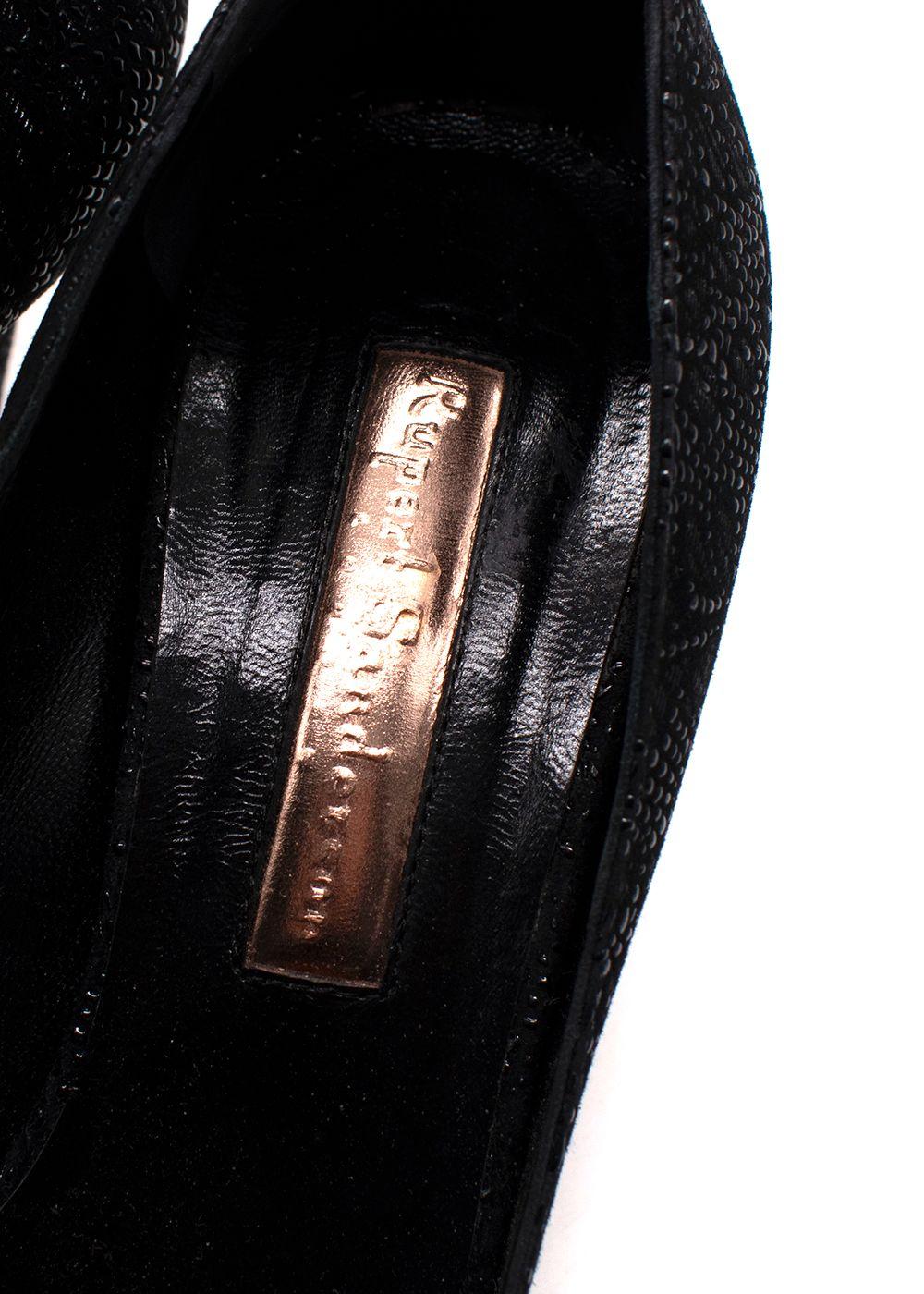 Rupert Sanderson Black Peep Toe Mid Heel Pumps