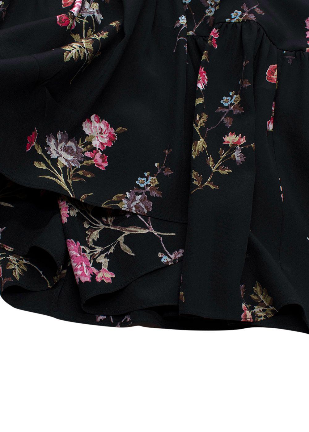 Celine Black Floral Print Silk MaixDress