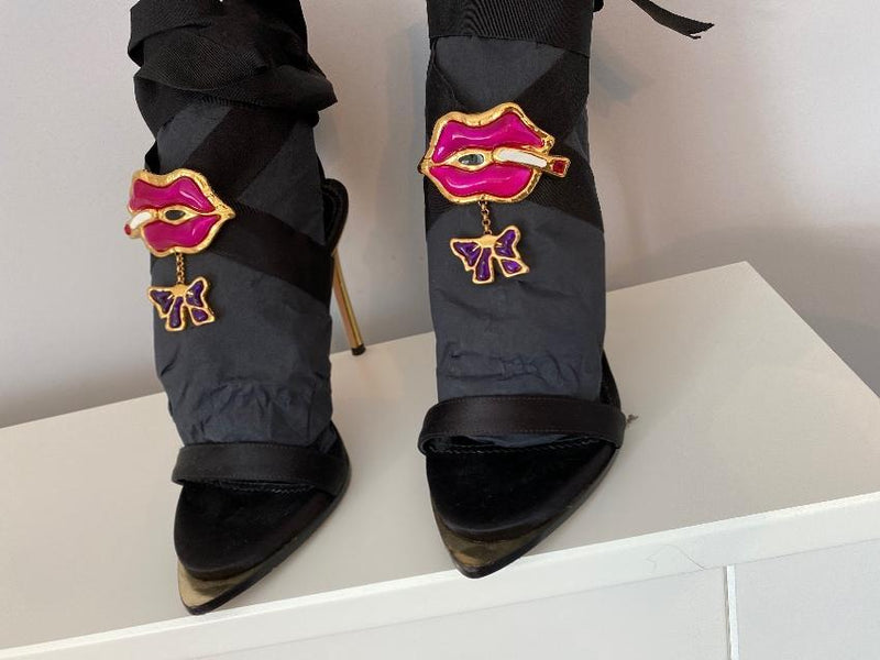 DSquared2 Satin Jeweled Sandals with Lips Applique