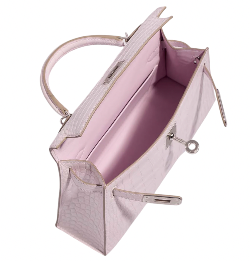 Mauve Pâle 20 cm Sellier Mississippiensis Alligator Matte Kelly  Palladium Hardware