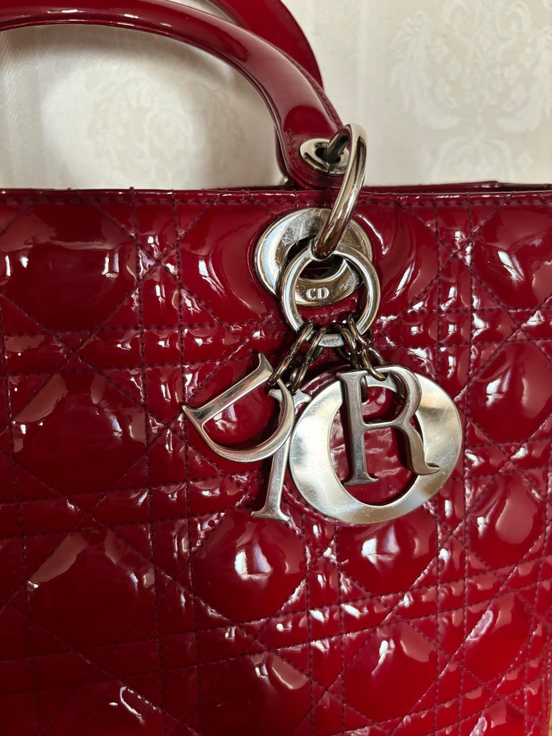 Dior Red Patent Leather Large Lady Dior