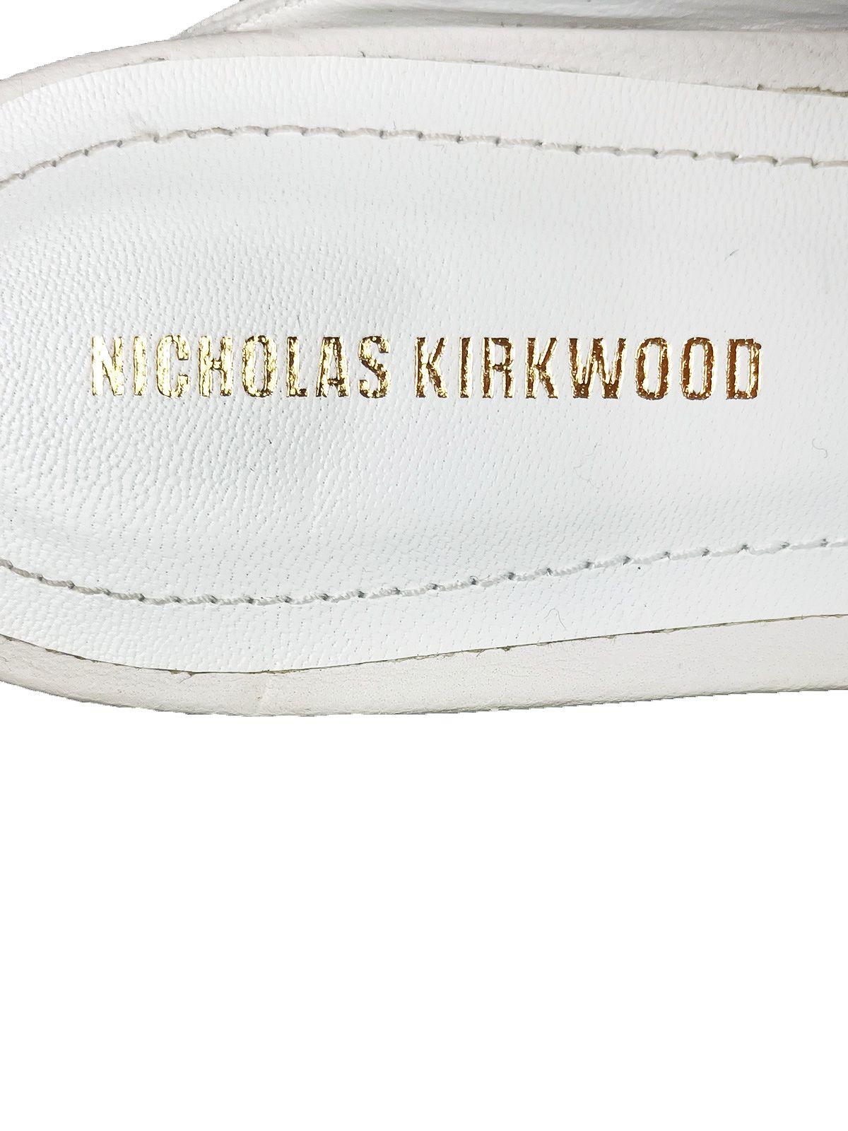 White leather & crystal Monstera flat mules