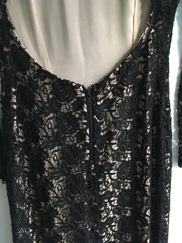 Alice + Olivia black lace detailed open back dress