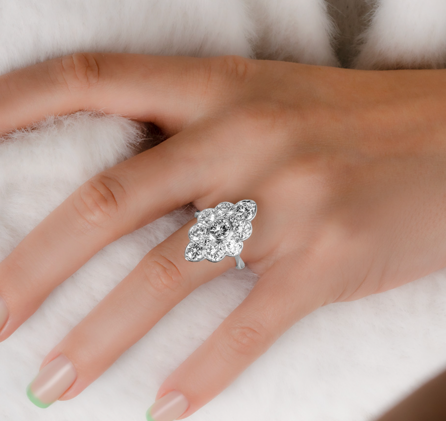 18k White Gold Diamon Navette Ring