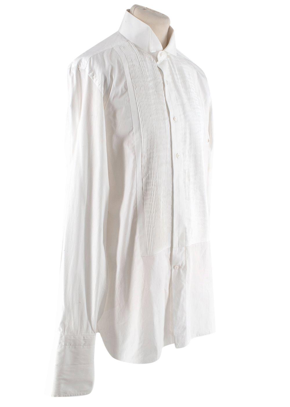 Tom Ford White Cotton Pleated Tuxedo Shirt
