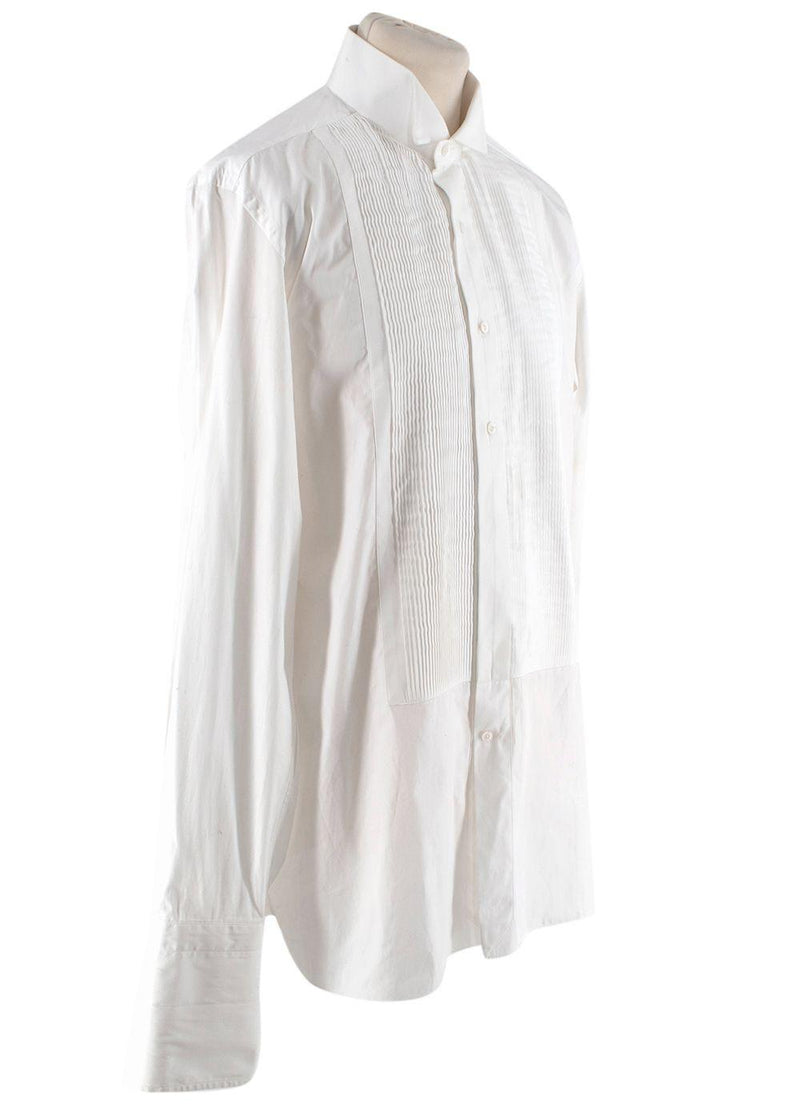 Tom Ford White Cotton Pleated Tuxedo Shirt