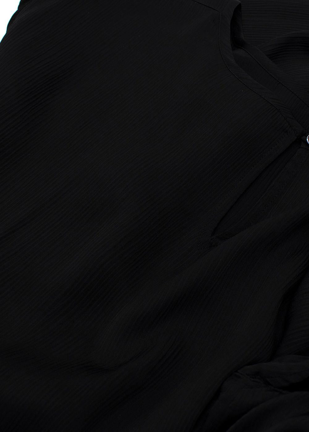 Eileen Fisher Black Textured Cupro Round Neck Top
