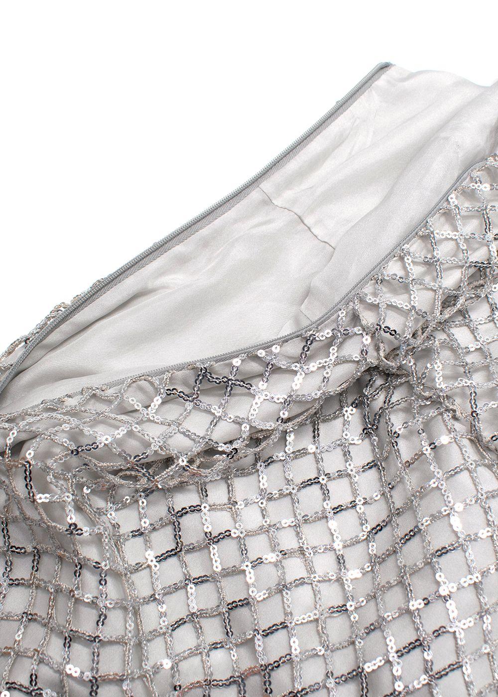 Michelle Mason Silver Sequin Mesh One-Shoulder Mini Dress