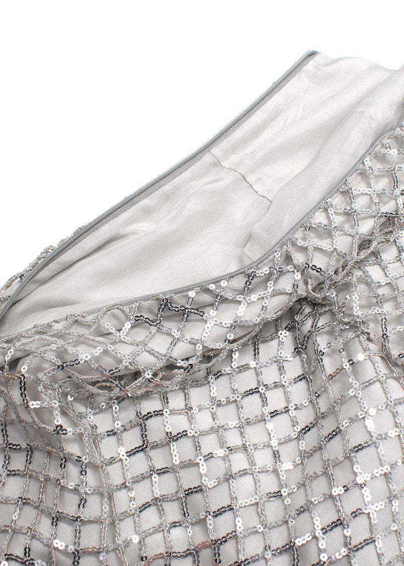 Michelle Mason Silver Sequin Mesh One-Shoulder Mini Dress