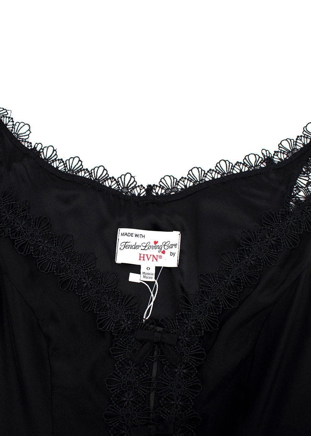HVN Black Silk Bow Detail Maxi Dress