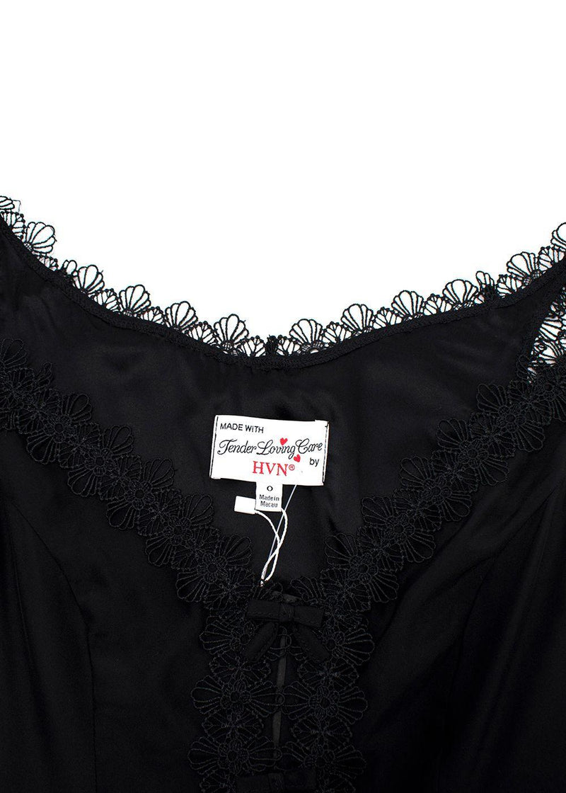 HVN Black Silk Bow Detail Maxi Dress