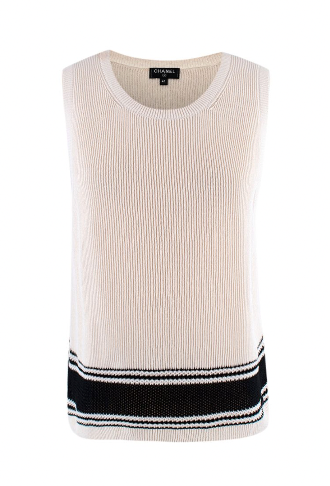Cream Silk Blend Knit Striped Vest