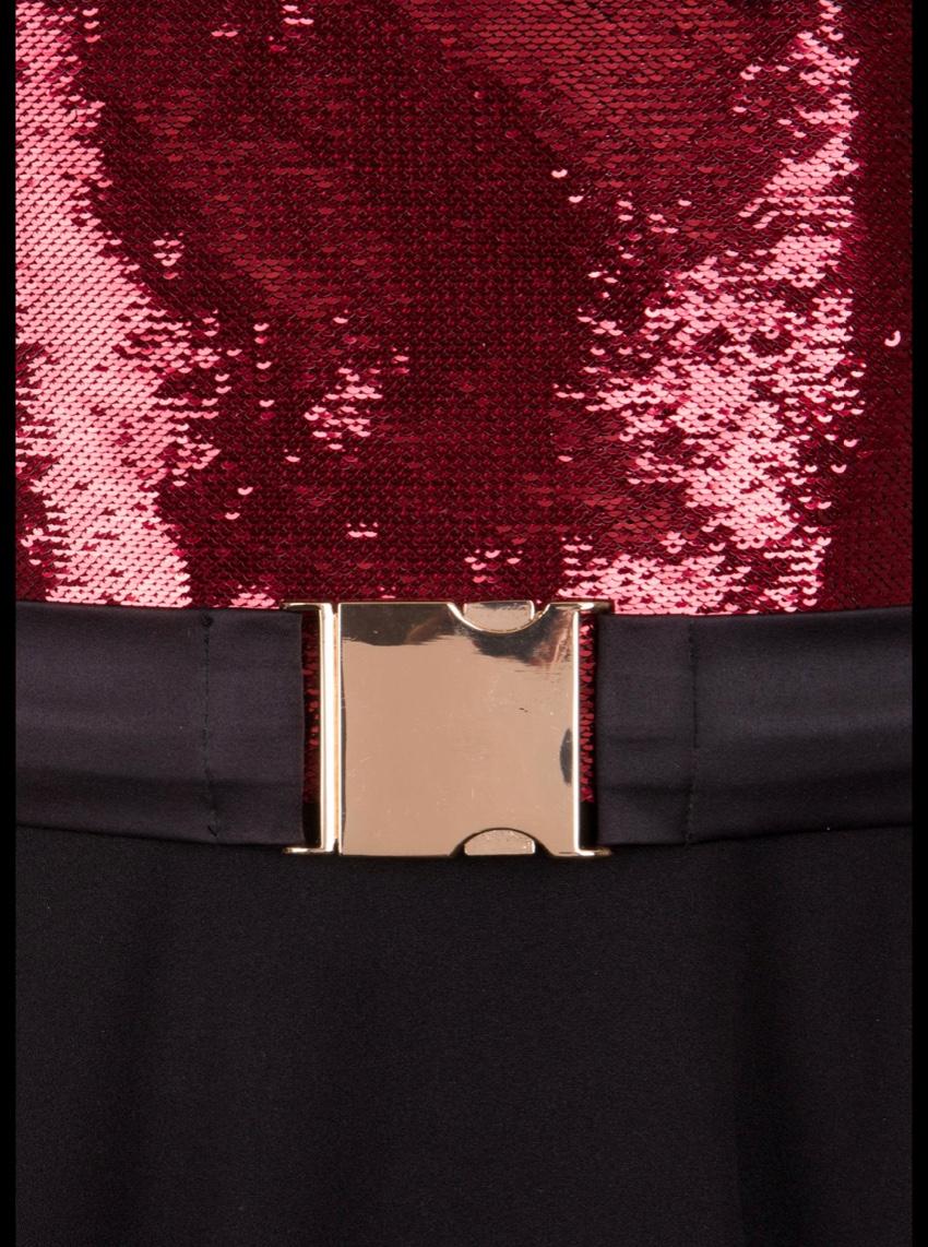 Hasan Hejazi Black & Red Sequin Skater Mini Dress