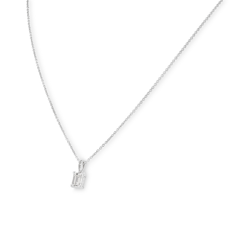 White Gold Emerald Cut Diamond Necklace