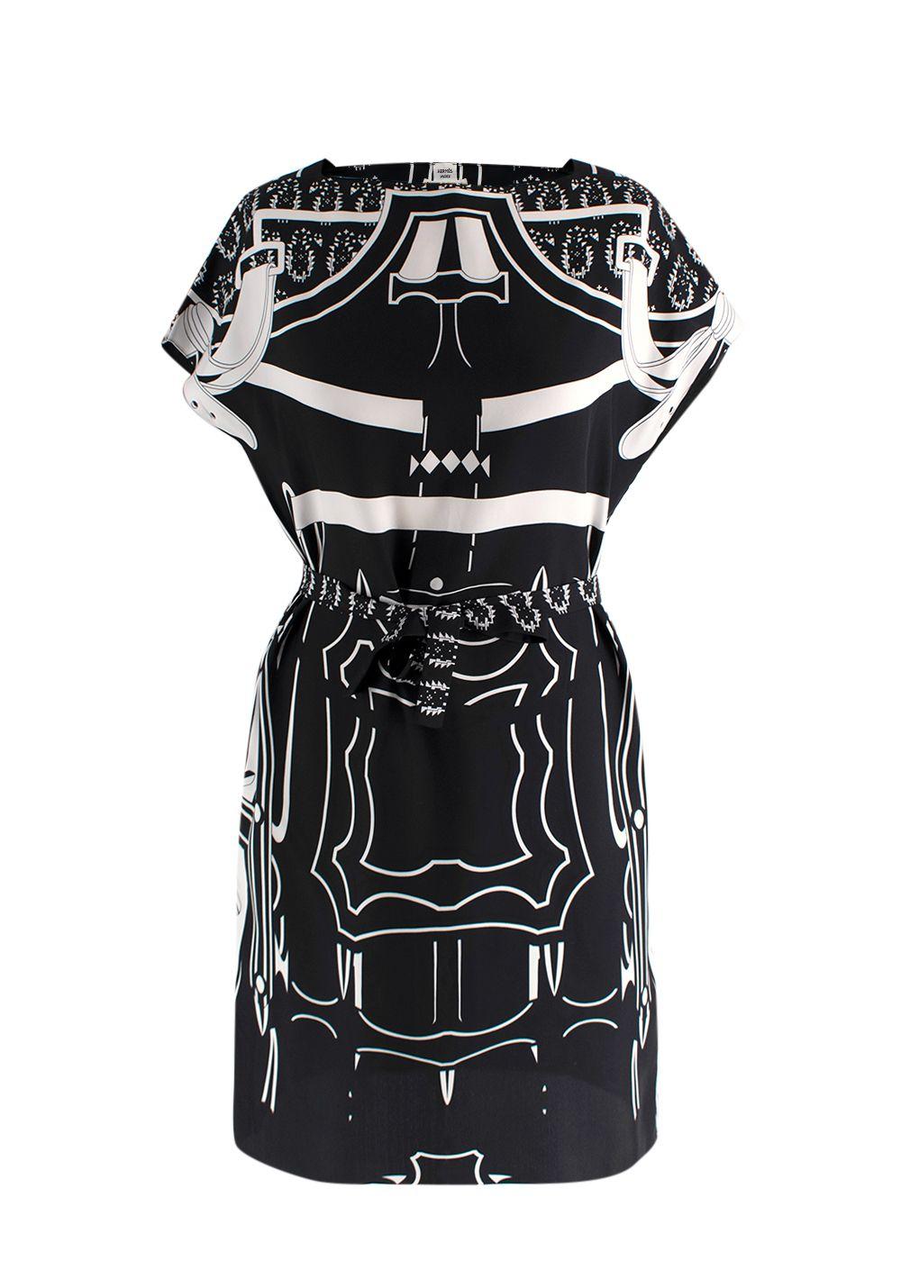 Hermes Black And White Belted Silk Dress Tunic