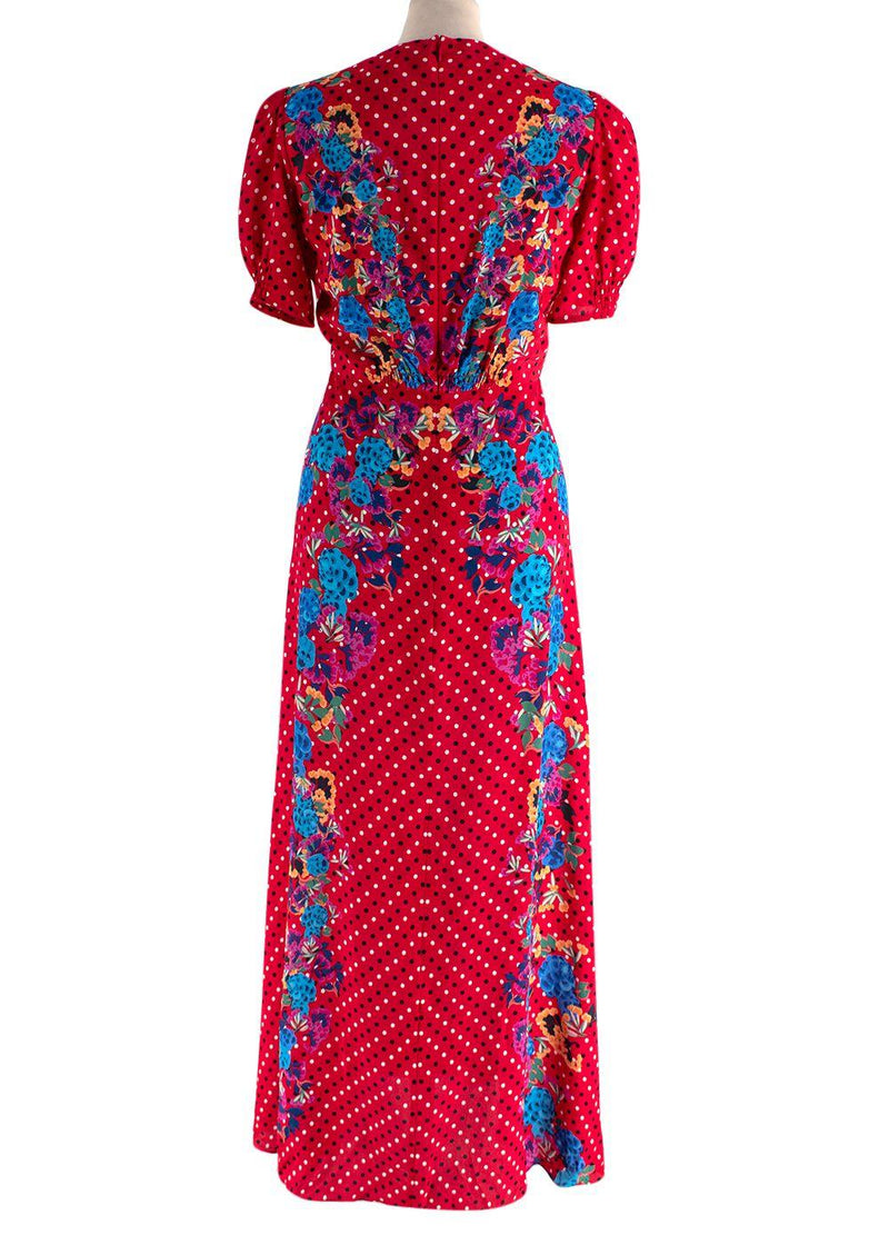 Saloni Red Polka Dot Print Silk Dress