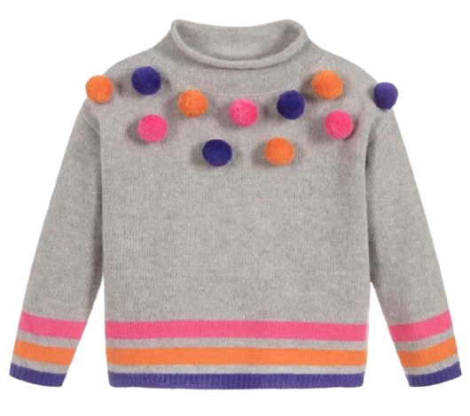 Il Gufo Kid's Grey Pom Pom Embellished Turtleneck Jumper