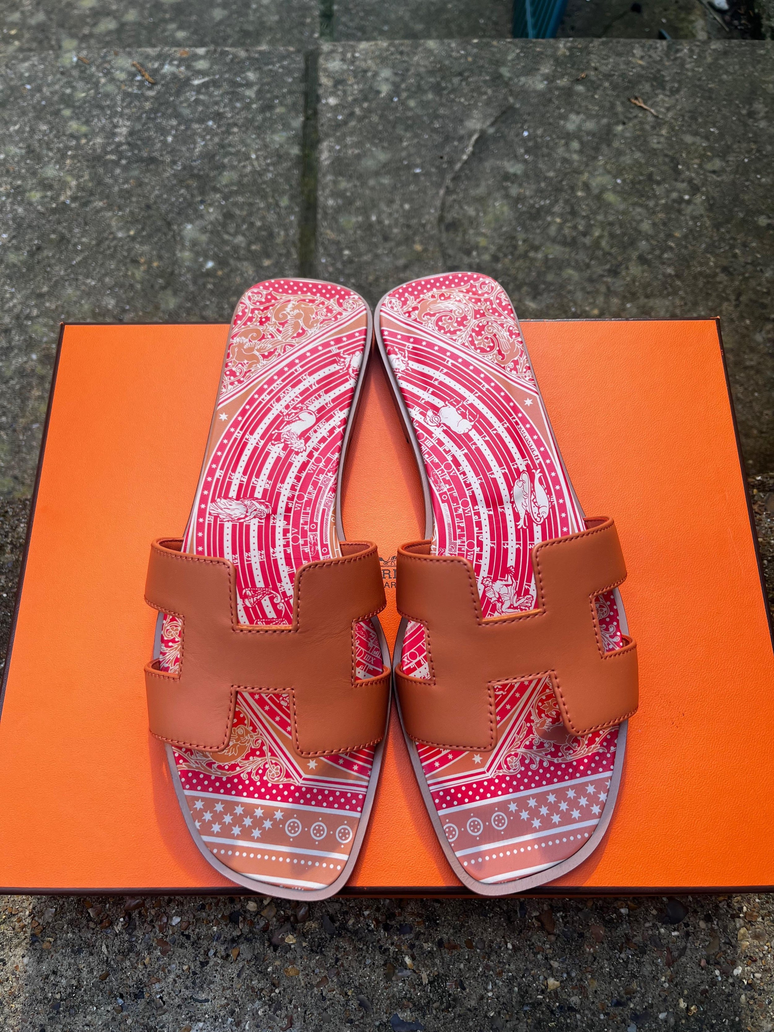 Hermes Orange Terracotta Oran Sandals