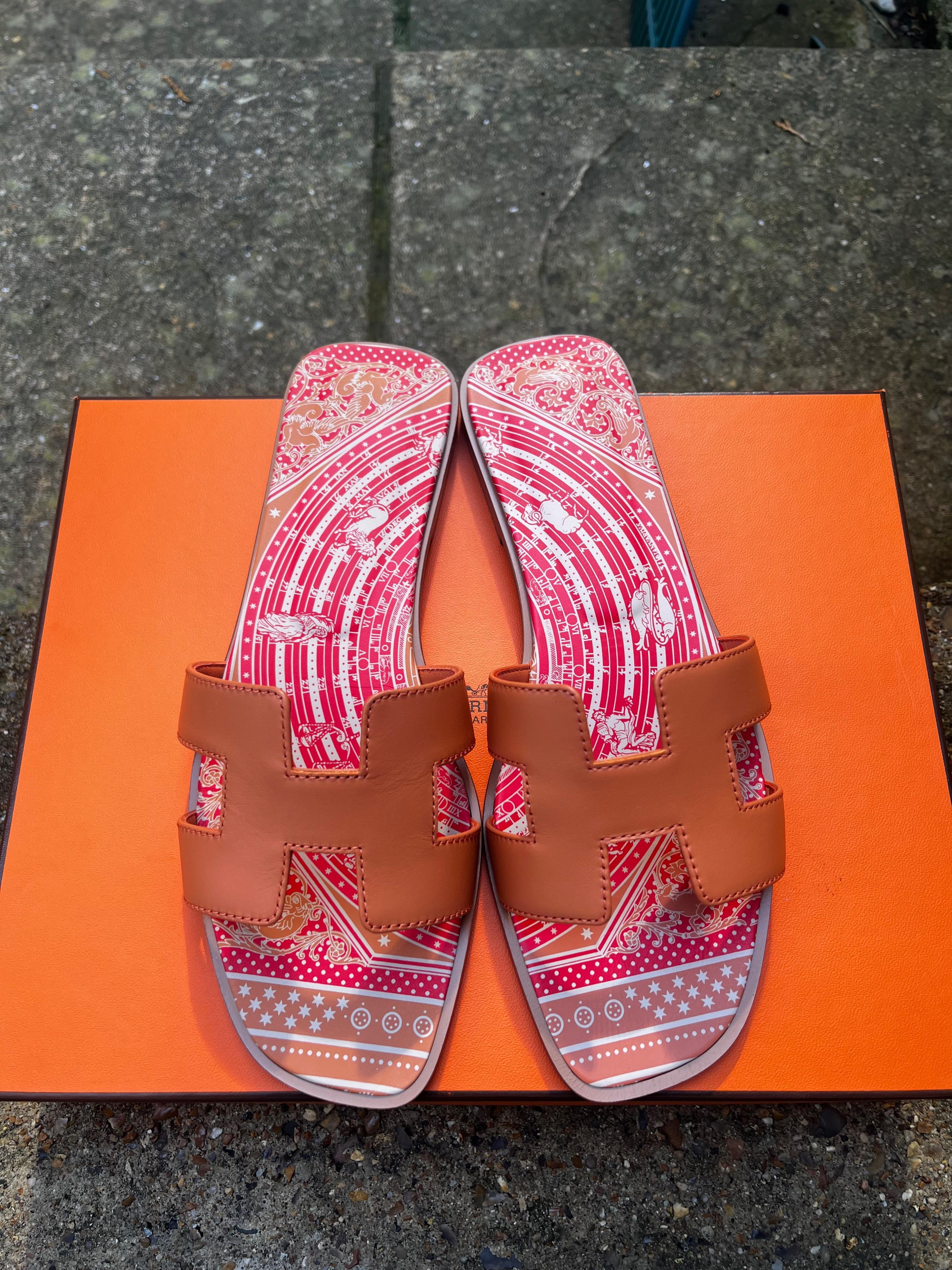 Hermes Orange Terracotta Oran Sandals