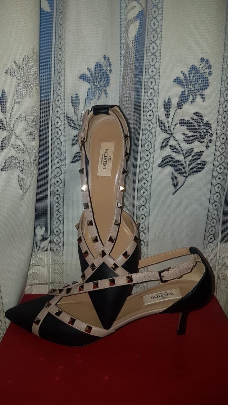 Valentino Rockstud Cross Strap Leather D'orsay Shoes