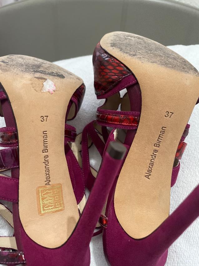 Alexandre Birman Burgundy Suede & Snakeskin Cage Sandals