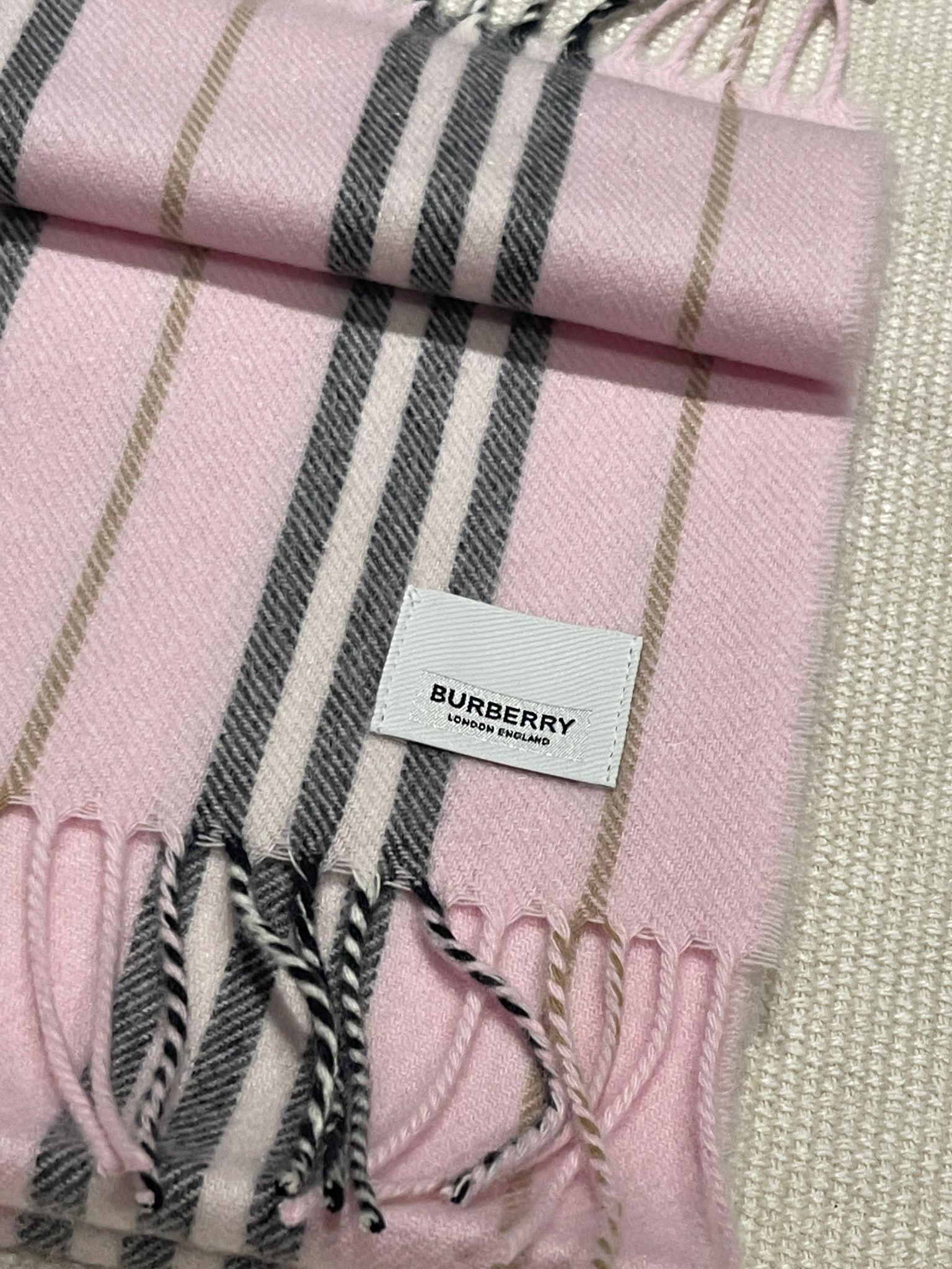 Burberry Cashmere Blend Pink Striped Scarf
