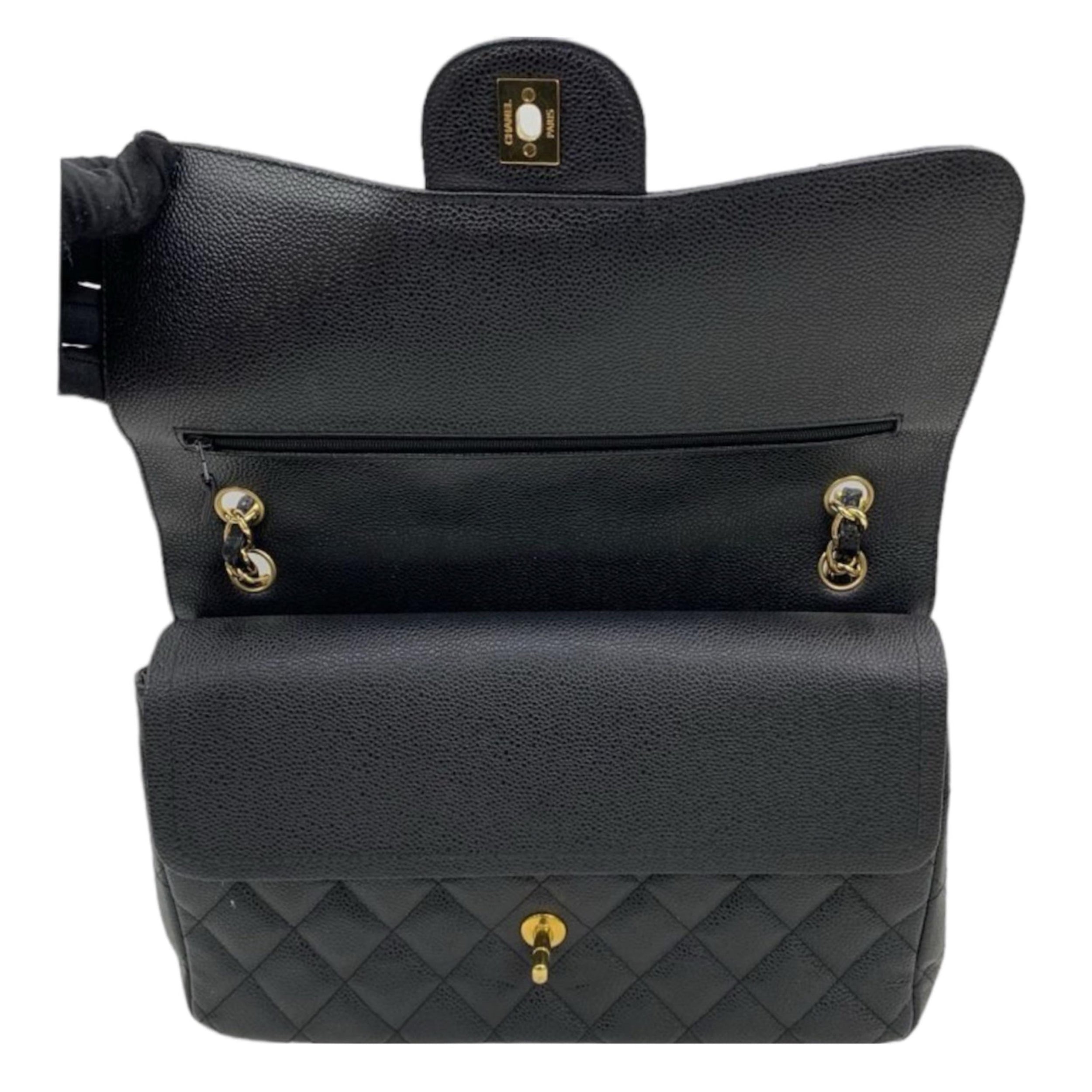 Chanel Black Caviar Leather Jumbo Double Flap Bag