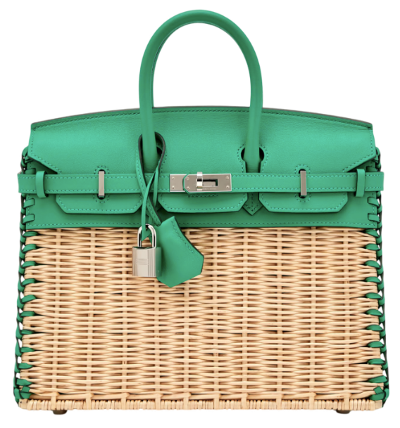 Limited Edition Hermès Birkin 25 Picnic Osier Wicker/Swift Vert Menthe Palladium Hardware